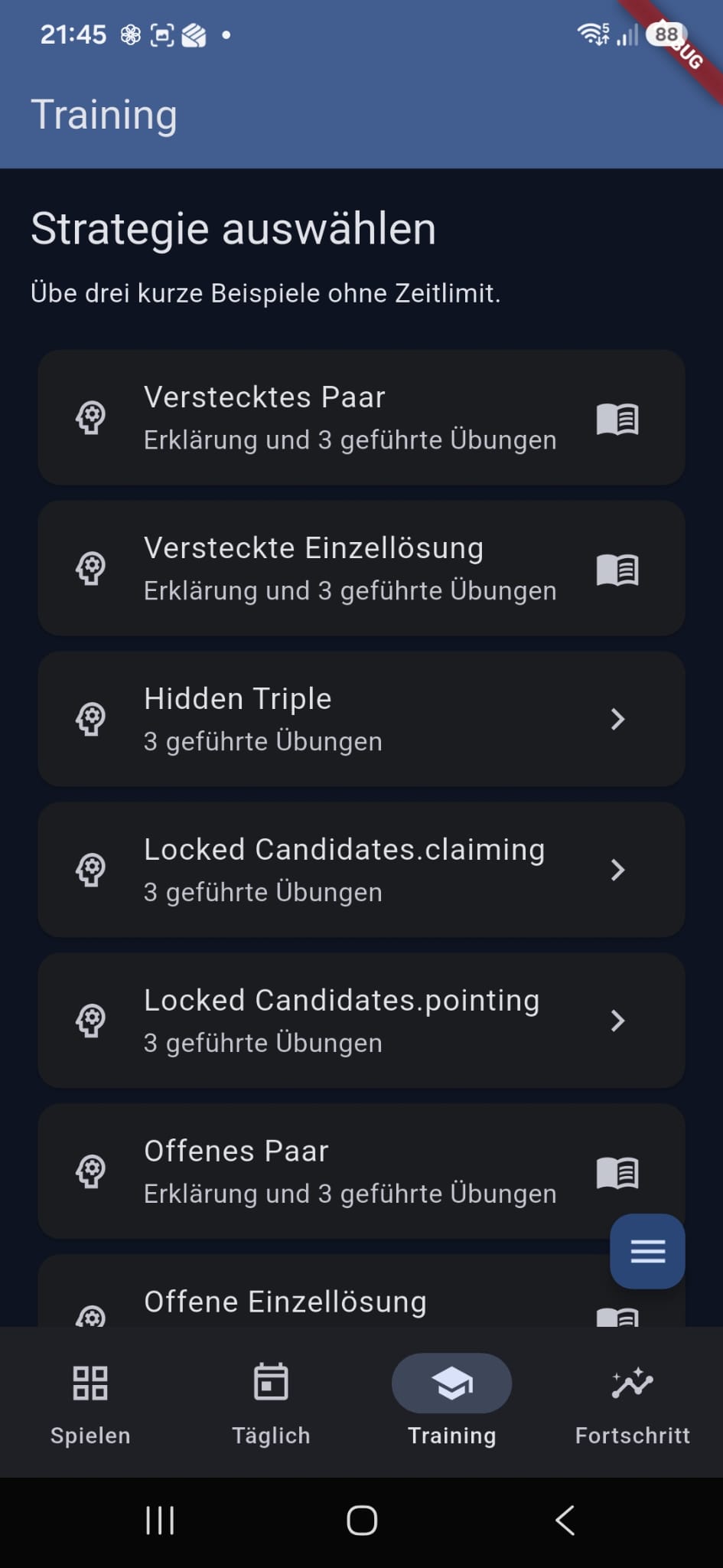 Auswahl von Sudoku-Strategien im Training